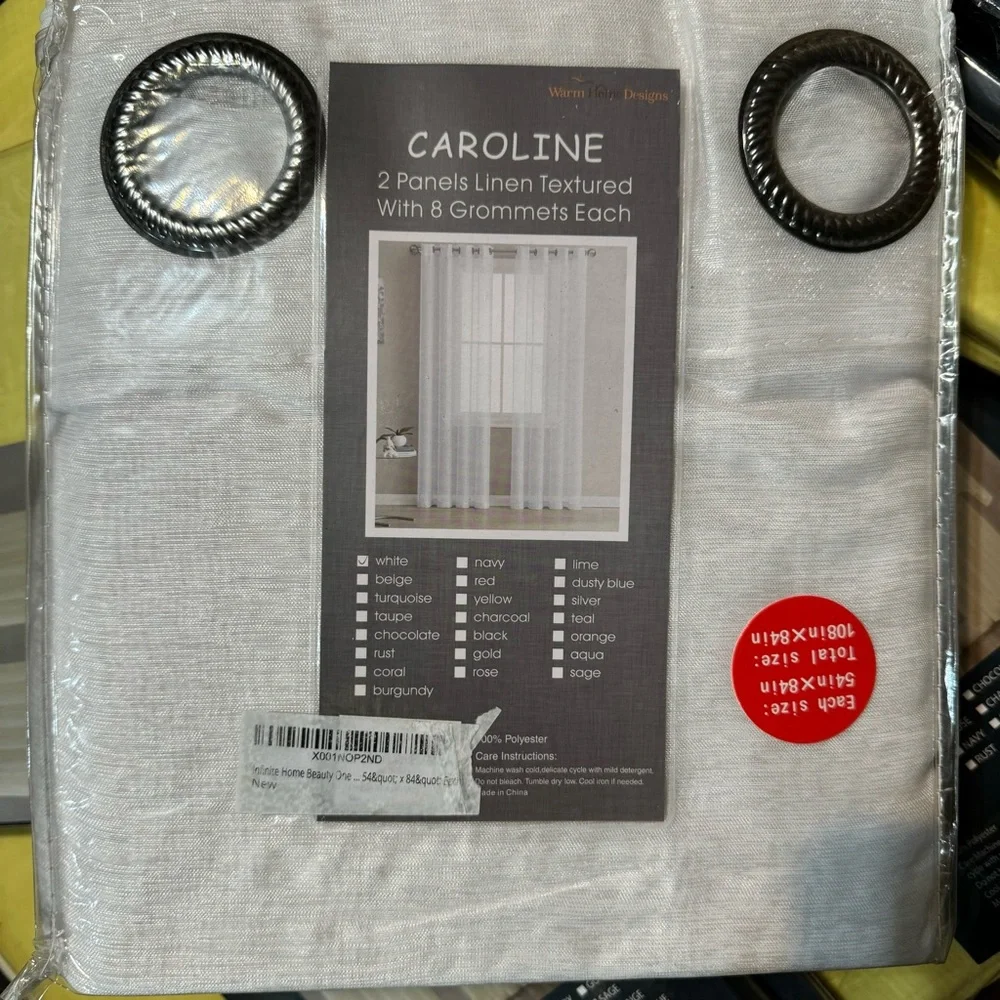 Caroline White 2 panels linen textured with 8 grommets each